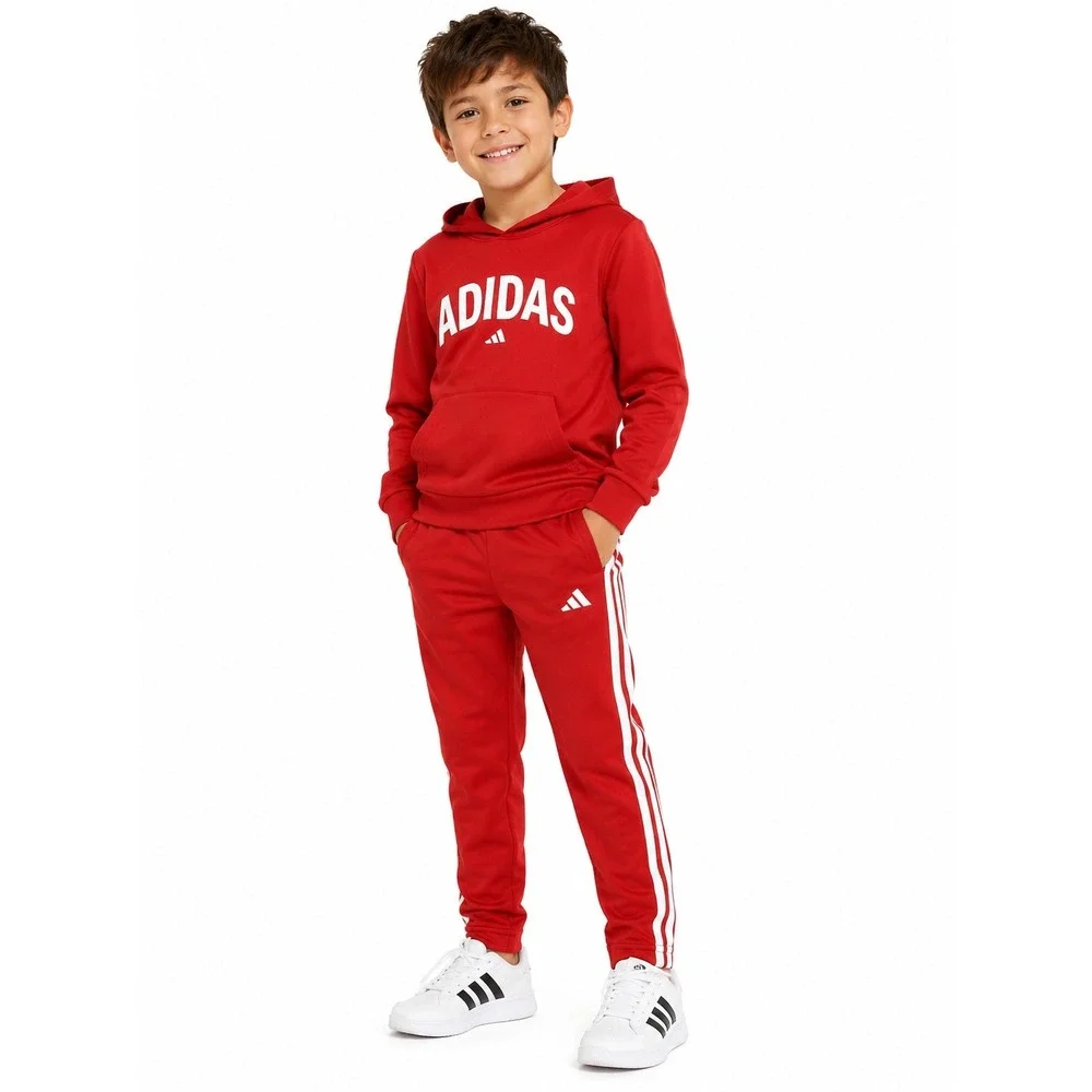Adidas Boys Red Fleece Hoodie and Jogger Tracksuit Set Size Small S 8